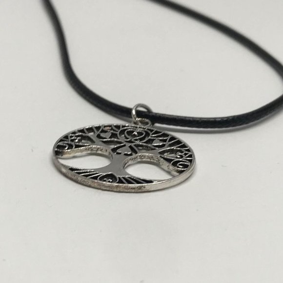 Tree of Life Pendant Black Waxed Cord Necklace - Picture 2 of 5